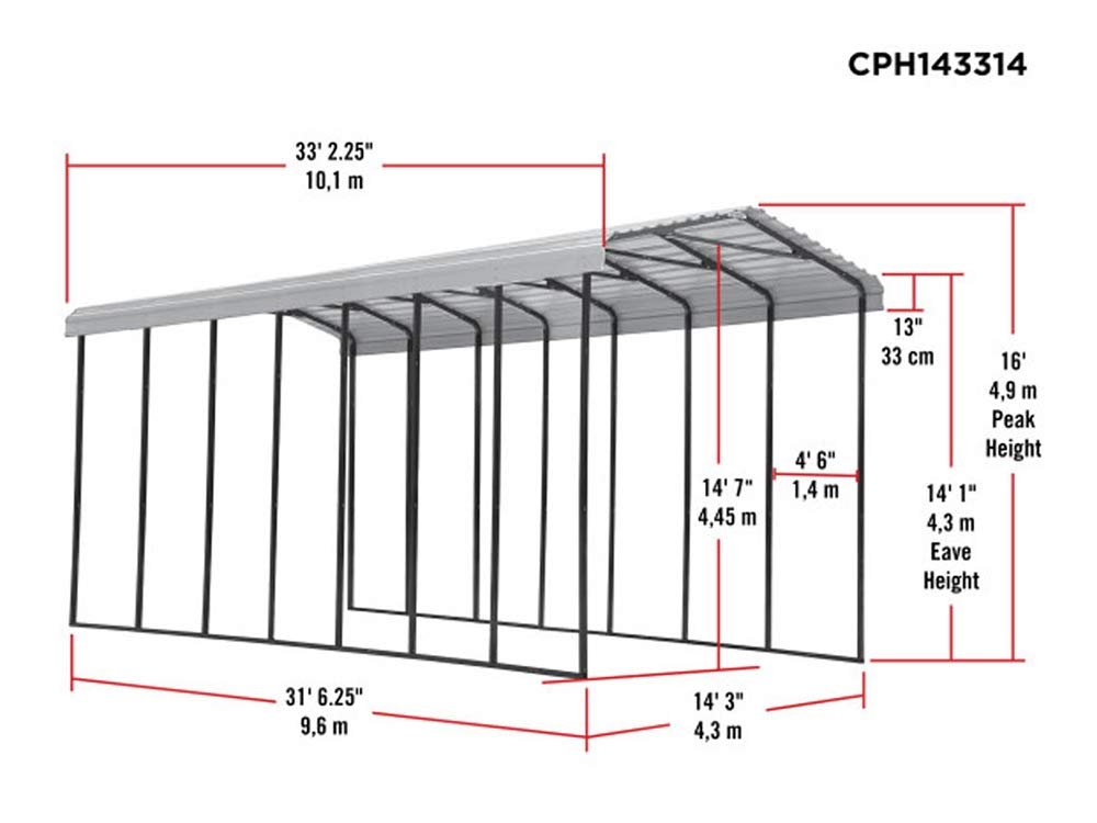 Arrow Carport, 14 ft. x 33 ft. x 14ft. Charcoal 14′ x 33′ x 14′