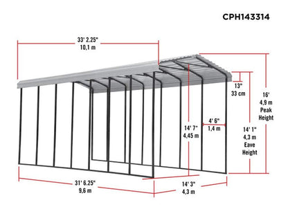 Arrow Carport, 14 ft. x 33 ft. x 14ft. Charcoal 14′ x 33′ x 14′