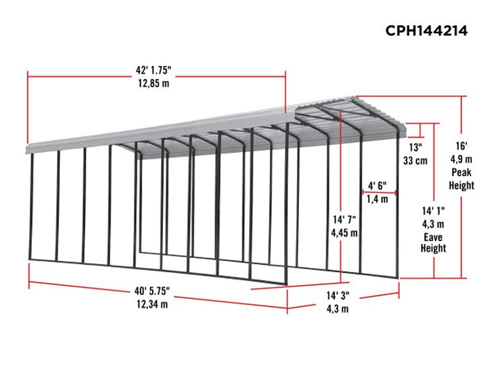 Arrow Carport, 14 ft. x 42 ft. x 14ft. Charcoal 14′ x 42′ x 14′