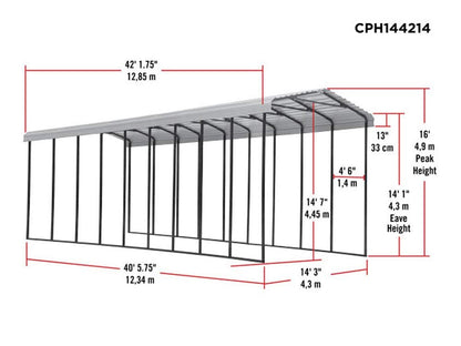 Arrow Carport, 14 ft. x 42 ft. x 14ft. Charcoal 14′ x 42′ x 14′