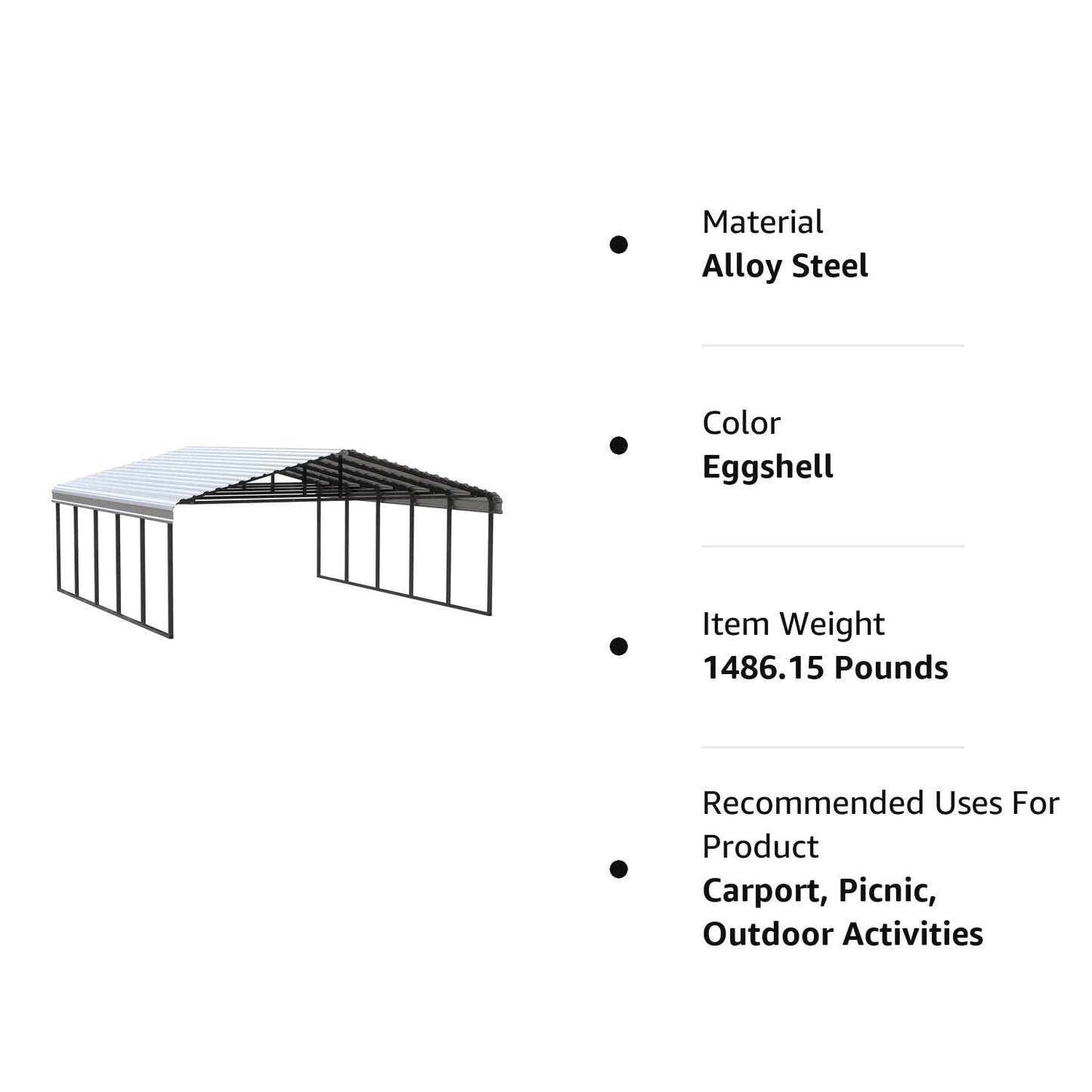 Arrow Carport, 20 ft. x 24ft. x 9ft. Eggshell 20′ x 24′ x 9′