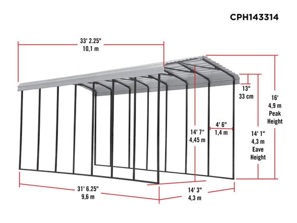 Arrow Carport, 14 ft. x 33 ft. x 14ft. Eggshell 14′ x 33′ x 14′