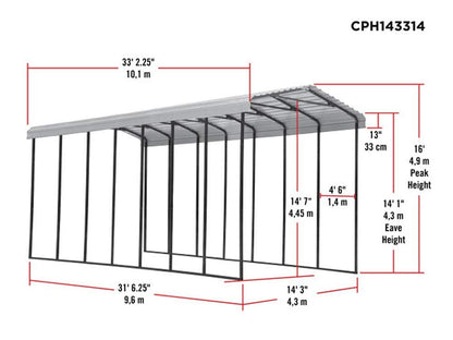 Arrow Carport, 14 ft. x 33 ft. x 14ft. Eggshell 14′ x 33′ x 14′