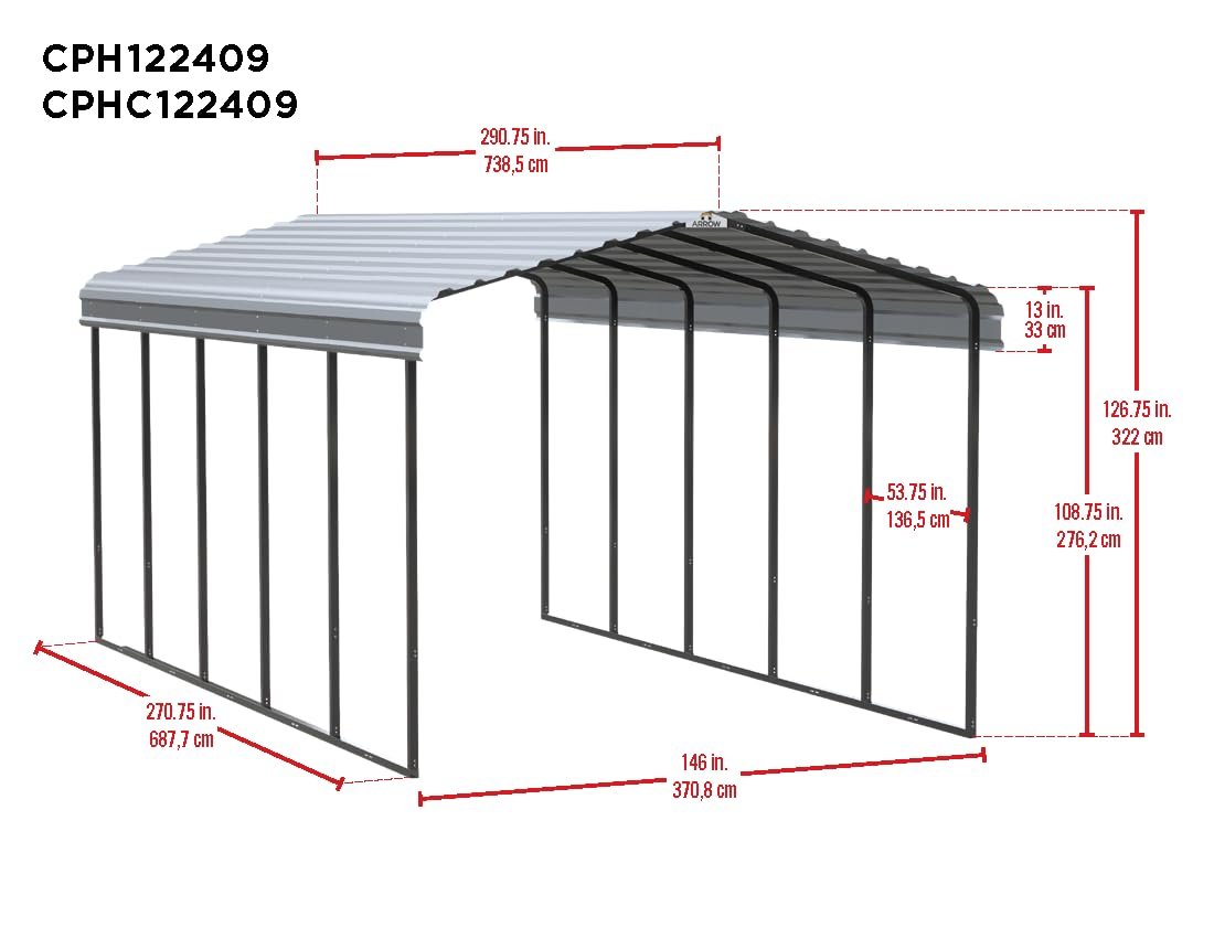 Arrow Carport, 12 ft. x 24 ft. x 9 ft. Eggshell 12′ x 24′ x 9′