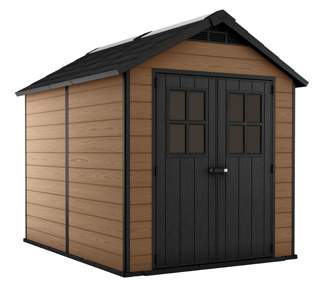 Keter Newton 7.5×9 Large Resin Outdoor Storage Shed Kit Mahogany Brown