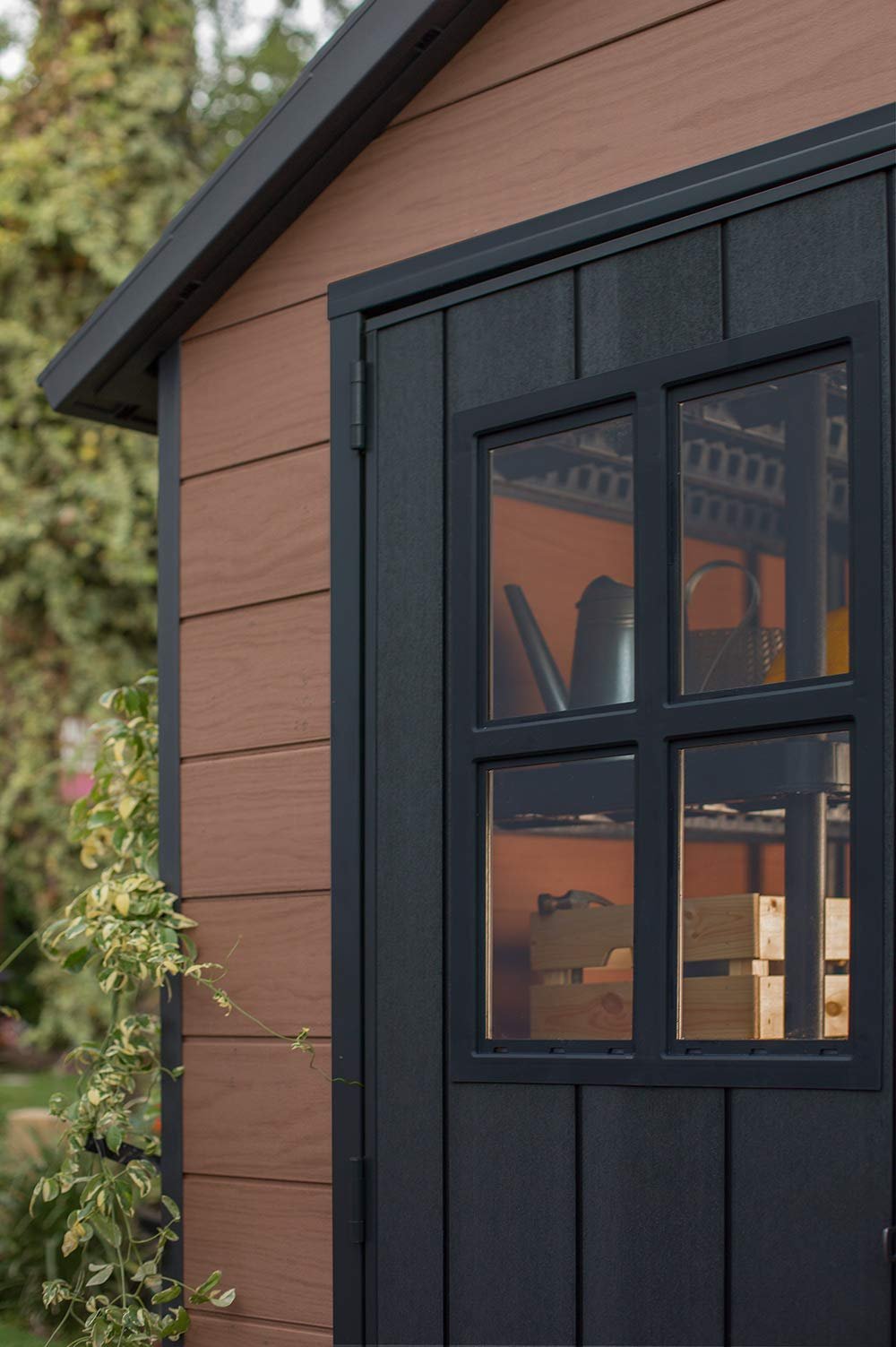 Keter Newton 7.5×9 Large Resin Outdoor Storage Shed Kit Mahogany Brown