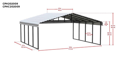 Arrow Carport, 20 ft. x 20 ft. x 9ft. Eggshell 20′ x 20′ x 9′14