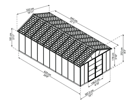 Palram – Canopia | Yukon 11×21 Storage Shed, Gray 11′ x 21′