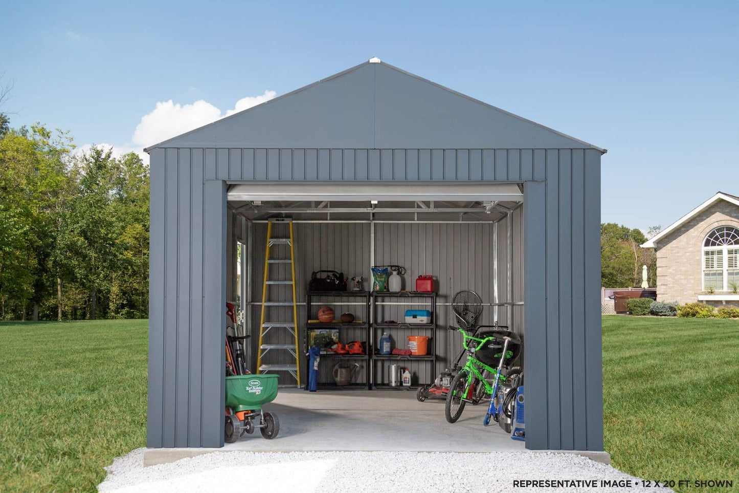 Sojag 12′ x 20′ Everest Galvalume Steel with Extra Tall Walls Garage Storage Building, Charcoal 12′ x 20′