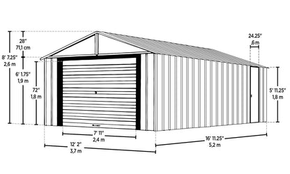 Arrow Shed 12′ x 17′ Murryhill Garage Galvanized Steel Extra Tall Walls Prefabricated Shed Storage Building, 12′ x 17′, Flute Gray