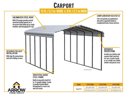 Arrow Carport, 12 ft. x 24 ft. x 9 ft. Eggshell 12′ x 24′ x 9′