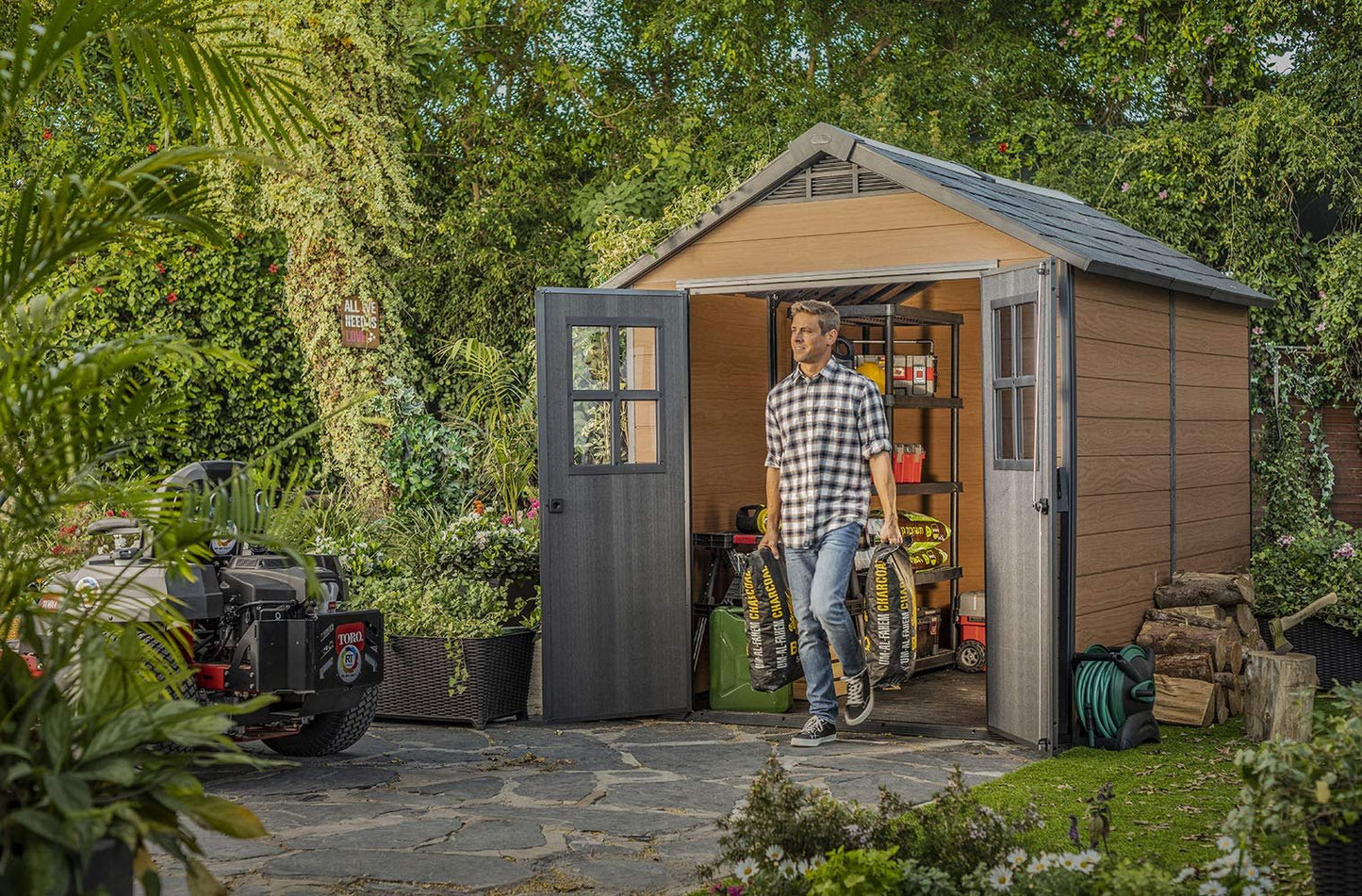 Keter Newton 7.5×9 Large Resin Outdoor Storage Shed Kit Mahogany Brown