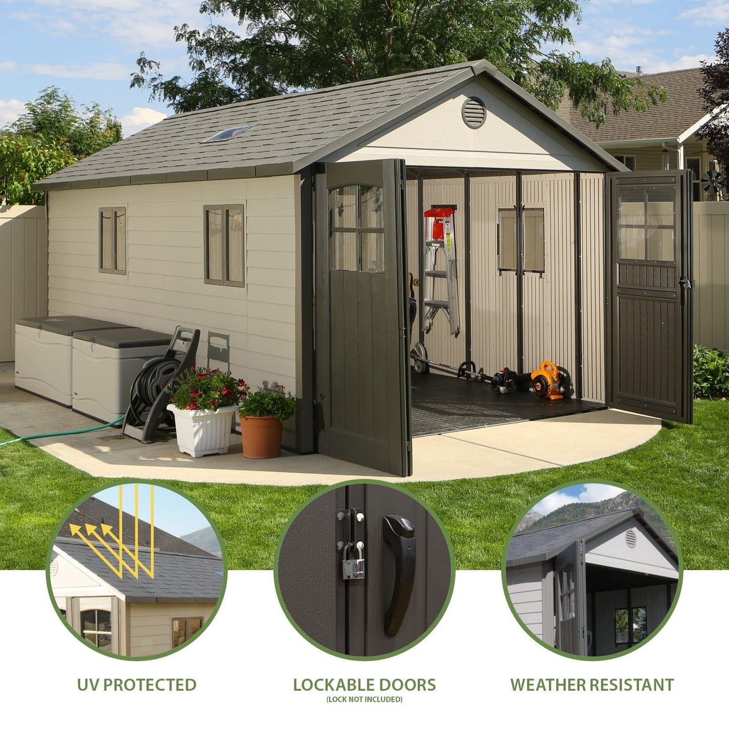 Lifetime 60236 11 x 18.5 Ft. Outdoor Storage Shed, 11 x 18.5, Desert Sand