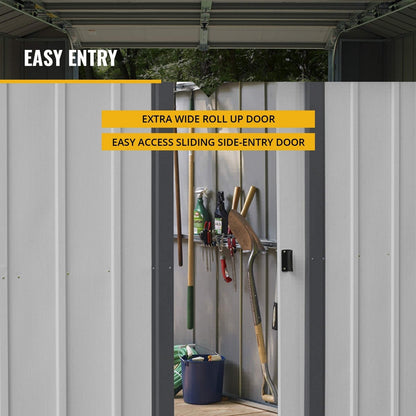 Arrow Shed 12′ x 17′ Murryhill Garage Galvanized Steel Extra Tall Walls Prefabricated Shed Storage Building, 12′ x 17′, Flute Gray