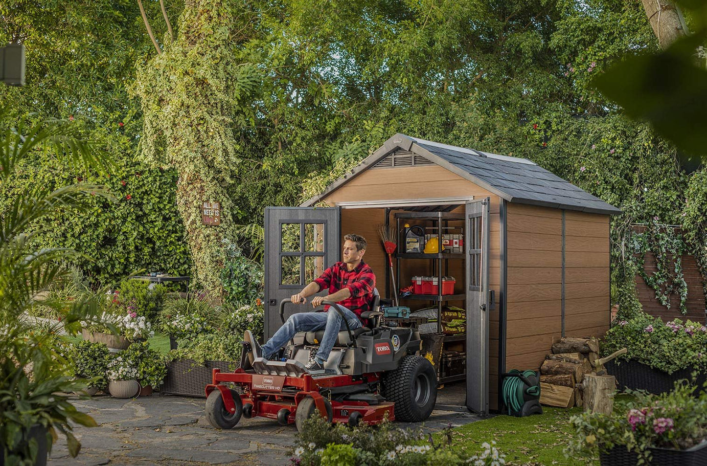 Keter Newton 7.5×9 Large Resin Outdoor Storage Shed Kit Mahogany Brown
