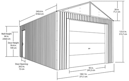 Sojag 12′ x 20′ Everest Galvalume Steel with Extra Tall Walls Garage Storage Building, Charcoal 12′ x 20′