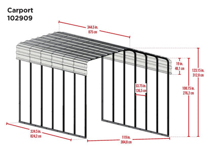 Arrow Carport, 10 ft. x 29 ft. x 9ft. Charcoal 10′ x 29′ x 9′