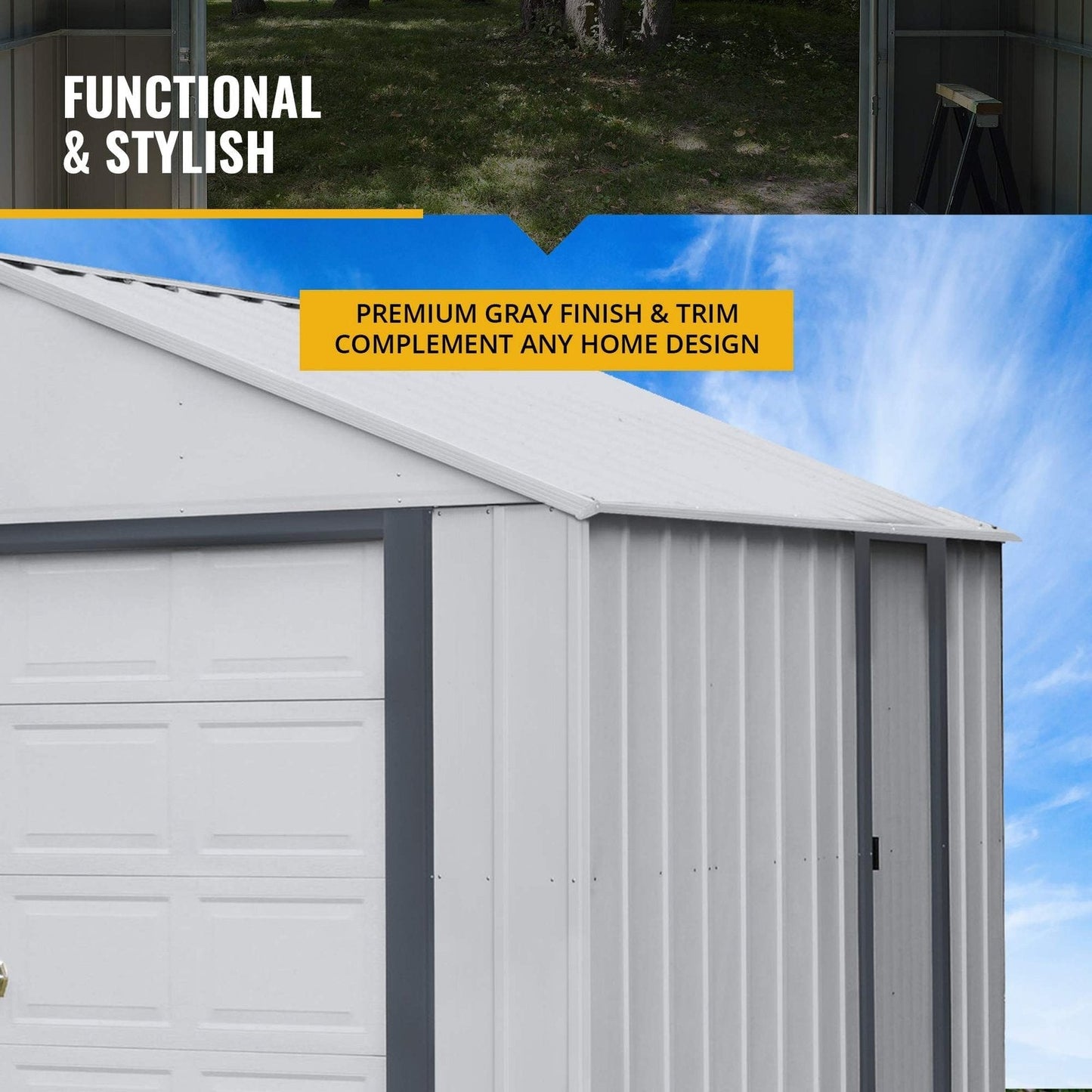 Arrow Shed 12′ x 17′ Murryhill Garage Galvanized Steel Extra Tall Walls Prefabricated Shed Storage Building, 12′ x 17′, Flute Gray