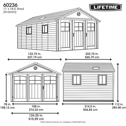 Lifetime 60236 11 x 18.5 Ft. Outdoor Storage Shed, 11 x 18.5, Desert Sand